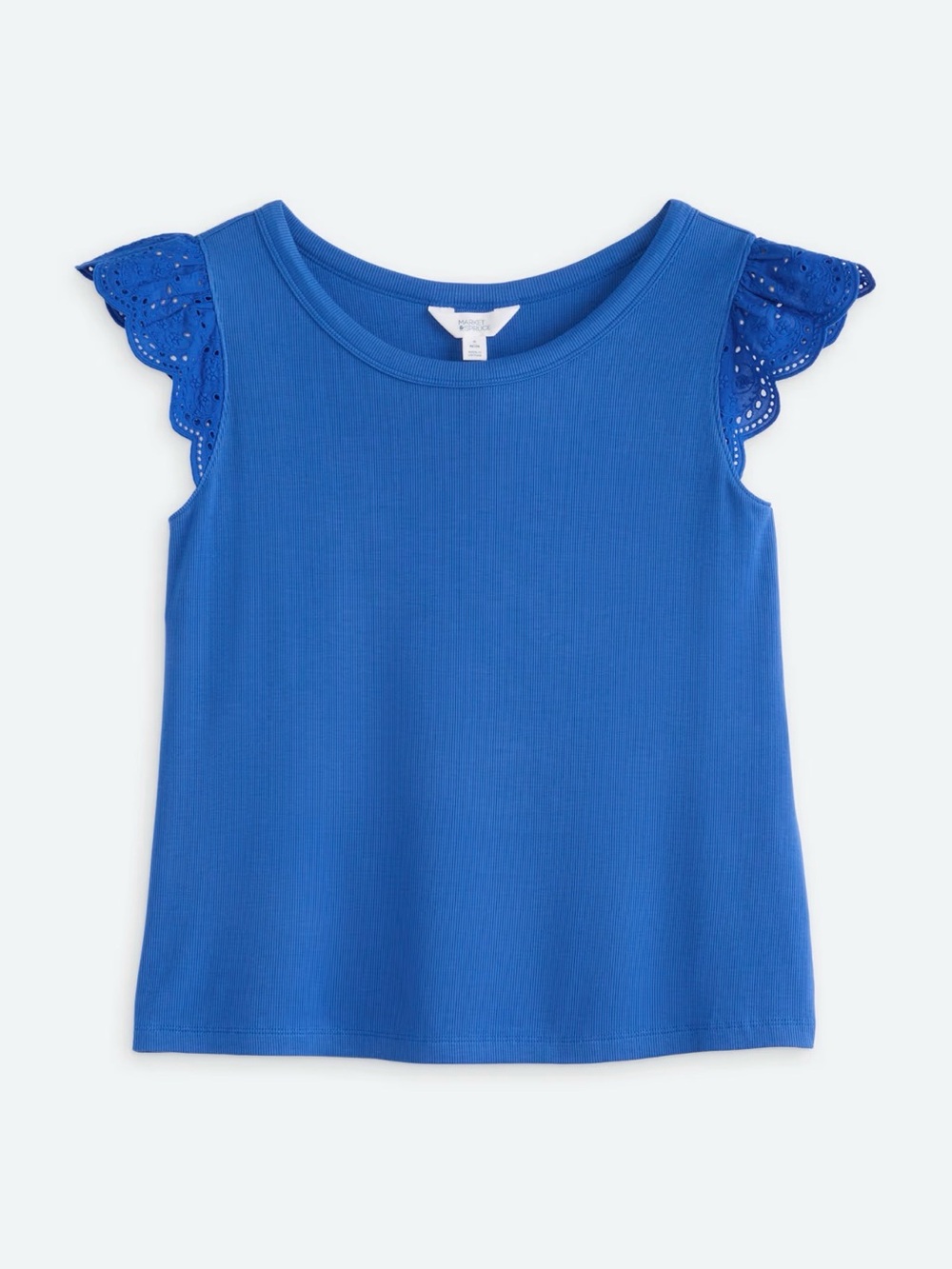 Market & Spruce Everly Short Sleeve Eyelet Mixed Media Ribbed Tee Blue XL NWT